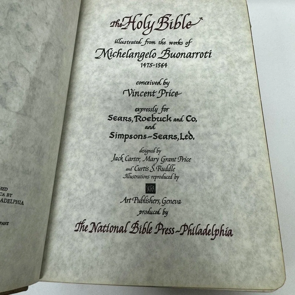 1964‎ Family Bible KJV Michelangelo Illustrations Vincent Price Sears